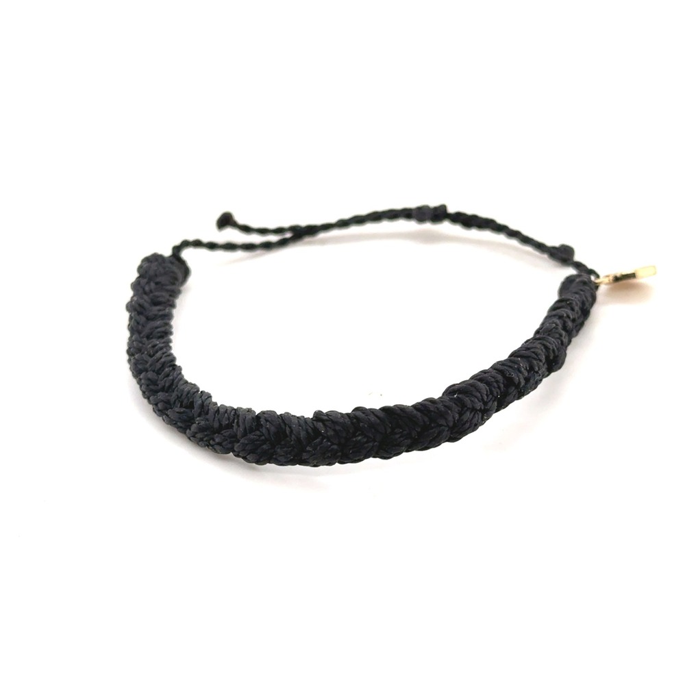 Pura Vida Braided Cord Bracelet Black Wax Coated Adjustable Boho Jewelry Charm